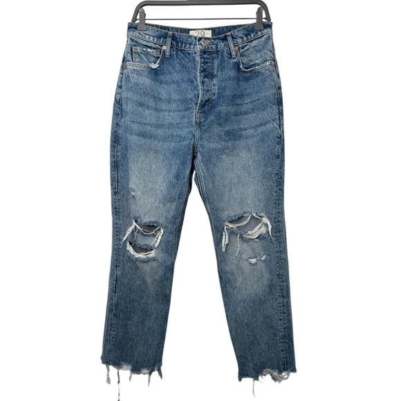 We The Free People Maggie Distressed Ripped Blue Mom Jeans Women's Size 29 EUC - Picture 1 of 6